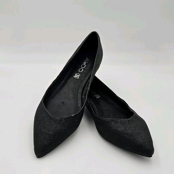 Aldo Black Leather Glitter Metallic Ballerina Flats Pointed Toe Size 6.5 - Picture 1 of 4